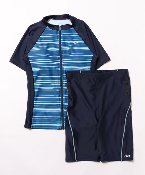 FILA 水着 ボーダー柄ZIP半袖セパレート レディース : ZOZOTOWN