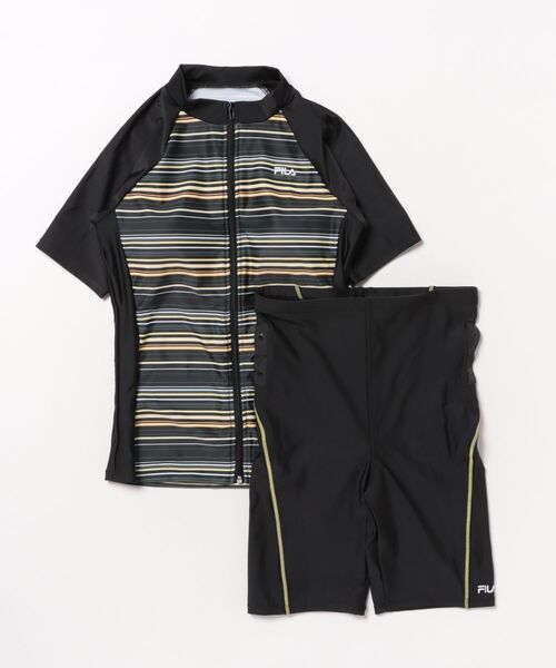 FILA 水着 ボーダー柄ZIP半袖セパレート レディース : ZOZOTOWN