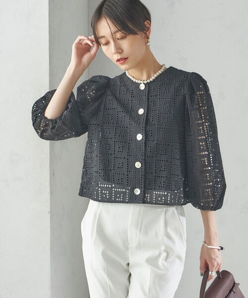 ブラウス シャツ 「手洗い可能」Broche スクエア レース 2WAY ブラウス レディース