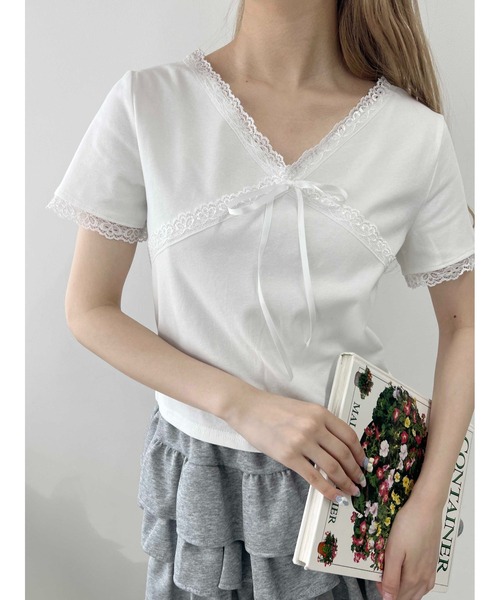 リボン付きホワイト半袖Tシャツ 楽天市場】【全品P5倍！ 8/4 20時〜】Tシャツ レディース 半袖