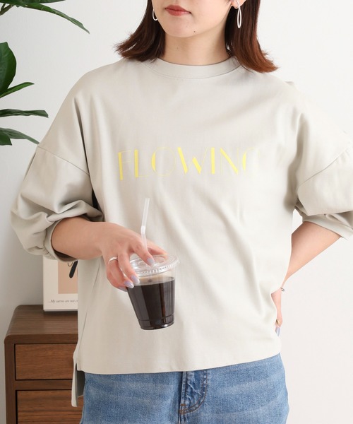 tシャツ EGLANTINE パフスリーブカットソー FLOWING ロゴ半袖プルオーバー レディース