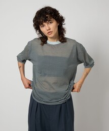 6（ROKU）/コットンナイロン ボーダー リンガーTシャツ 6(ROKU)＞コットンナイロン ボーダー リンガーTシャツ