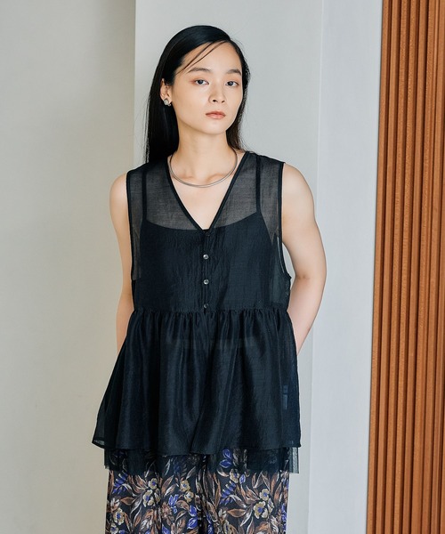 未使用、タグなし Nanette Lepore のシアーブラウス  XS/S LEPSIM（レプシィム） ブラウス シャツ シアー刺繍アソートノースリ