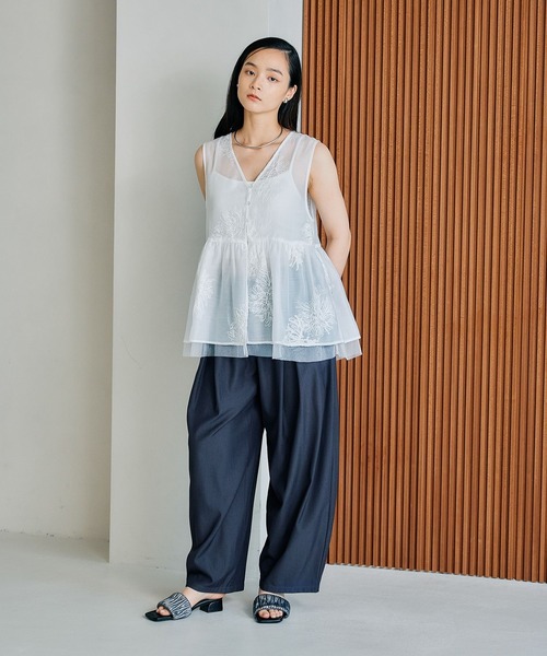 LEPSIM ブラウス シャツ シアー刺繍アソートノースリブラウス
