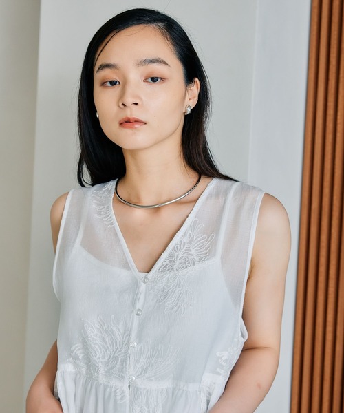 LEPSIM ブラウス シャツ シアー刺繍アソートノースリブラウス