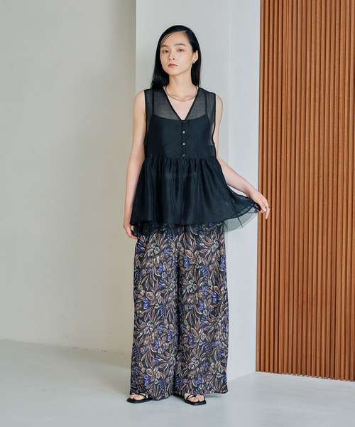 LEPSIM ブラウス シャツ シアー刺繍アソートノースリブラウス