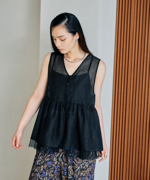 LEPSIM ブラウス シャツ シアー刺繍アソートノースリブラウス