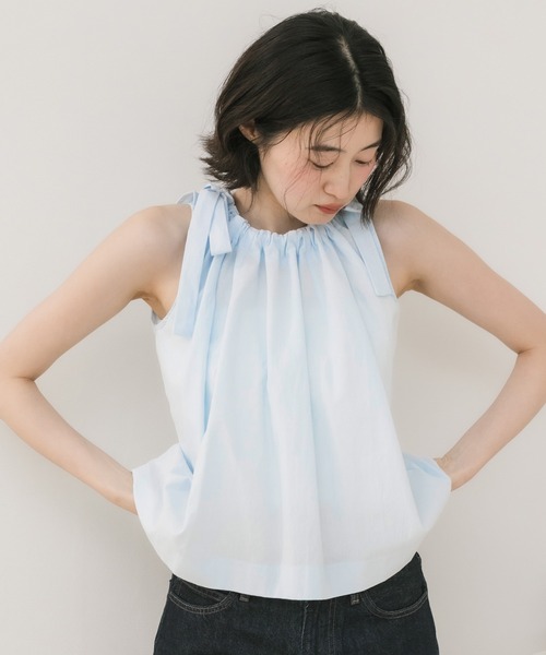 新品Max Mara ノースリーブ ブラウス ブルー リボン HEILIS（ヘイリス） ブラウス シャツ 「HIT ITEM!」「新色追加」肩