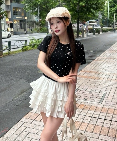 NICE CLAUP 半袖 ミニワンピ ドット 値下げ中 one after another NICE CLAUP tシャツ ワンポイント刺繍ドットTシャツ