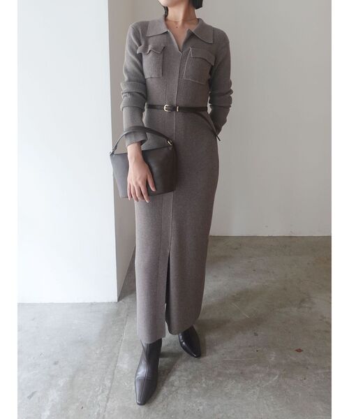 LAGUNAMOON（ラグナムーン） ワンピース フラップポケットリブニット