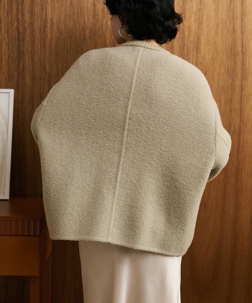ジャケット ノーカラージャケット jacquard patchwork wool knit coat
