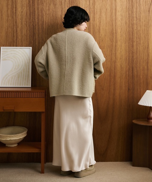 希少・美品✨ヴィンテージ パッチワーク ノーカラー スエードジャケット y2k ジャケット ノーカラージャケット jacquard patchwork wool knit coat