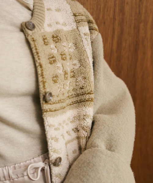 ジャケット ノーカラージャケット jacquard patchwork wool knit coat