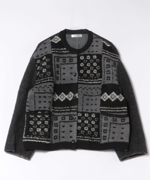 ☆新品☆ M.＆Kyoko ジャガード柄ニットコート ジャケット ノーカラージャケット jacquard patchwork wool knit coat