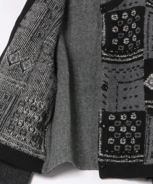 ジャケット ノーカラージャケット jacquard patchwork wool knit coat