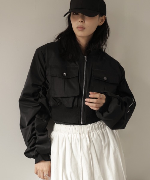 ULYSSES ma1 ma-1 ギャザースリーブショート丈ミリタリーブルゾン/MA-1