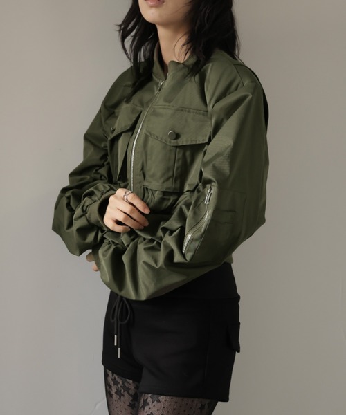 ULYSSES ma1 ma-1 ギャザースリーブショート丈ミリタリーブルゾン/MA-1