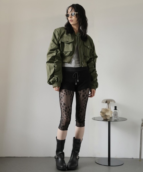 ULYSSES ma1 ma-1 ギャザースリーブショート丈ミリタリーブルゾン/MA-1