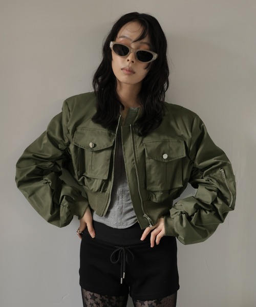 ULYSSES ma1 ma-1 ギャザースリーブショート丈ミリタリーブルゾン/MA-1