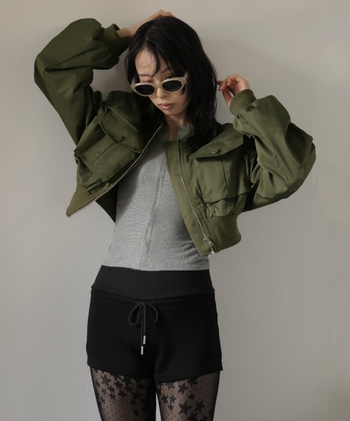 ULYSSES ma1 ma-1 ギャザースリーブショート丈ミリタリーブルゾン/MA-1