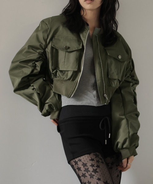 ULYSSES ma1 ma-1 ギャザースリーブショート丈ミリタリーブルゾン/MA-1