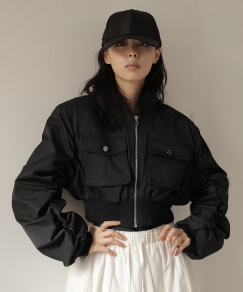 ULYSSES ma1 ma-1 ギャザースリーブショート丈ミリタリーブルゾン/MA-1