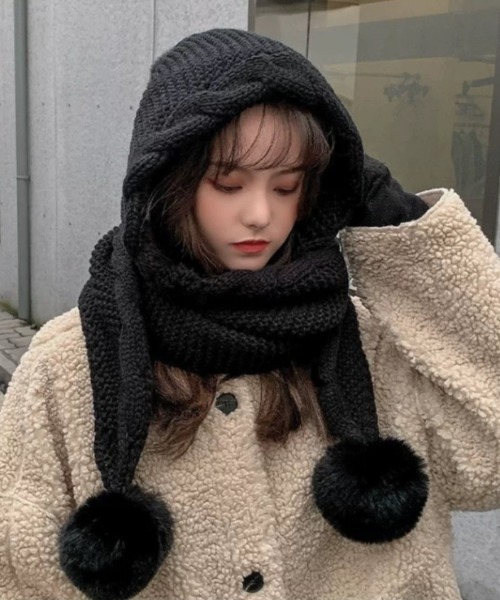 ampm（エーエムピーエム） マフラー ストール ふわもこフード付き