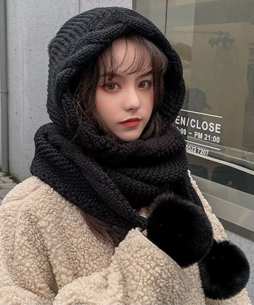 ampm（エーエムピーエム） マフラー ストール ふわもこフード付き