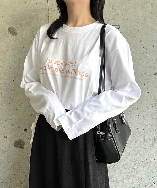 tシャツ オレンジ英字プリントロンT／長袖Tシャツ レディース