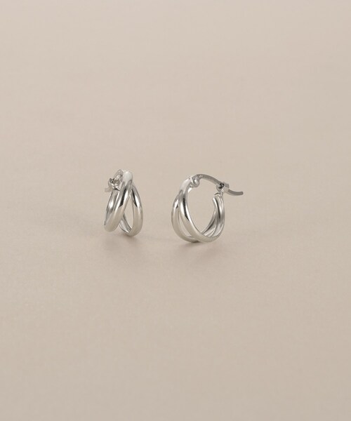 ピアス プラチナ 甲丸スプリット フープピアス レディースの画像
