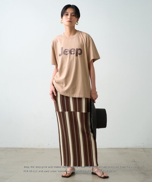 archivio 茶色と白のストライプスカート　ニット素材　36 新品未使用 Loungedress（ラウンジドレス） ロング スカート マルチストライプ