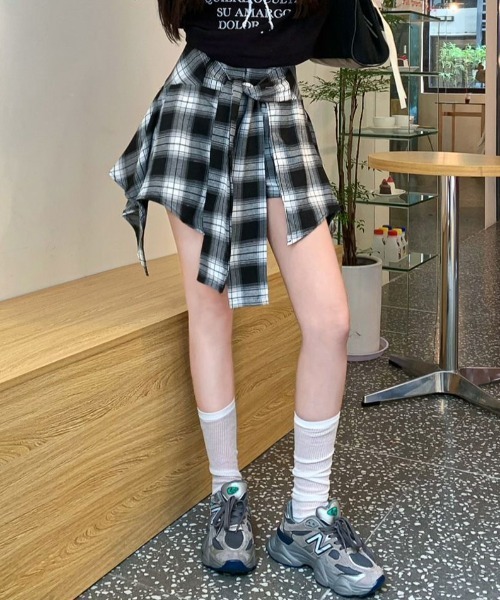 lilful スカート 「26年春夏新作」チェック柄 レイヤード巻きスカート