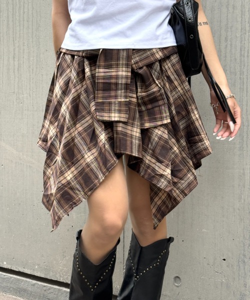 lilful スカート 夏 「26年春夏新作」チェック柄 レイヤード巻き
