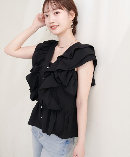 natural couture ブラウス シャツ 「Erikoコラボ」ラッフルフリル