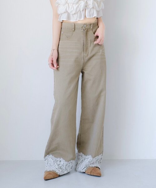 レースツイルストレートパンツ　web限定商品 Kastane（カスタネ） パンツ 「WEB限定」レースツイルストレートパンツ