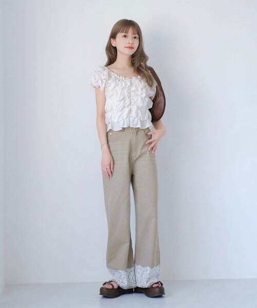 レースツイルストレートパンツ　web限定商品 Kastane（カスタネ） パンツ 「WEB限定」レースツイルストレートパンツ