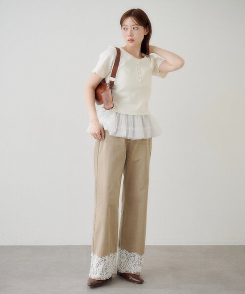 Kastane（カスタネ） パンツ 「WEB限定」レースツイルストレートパンツ