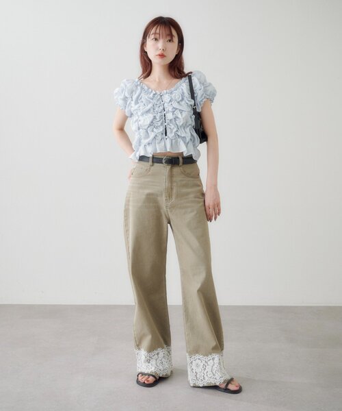 レースツイルストレートパンツ　web限定商品 Kastane（カスタネ） パンツ 「WEB限定」レースツイルストレートパンツ