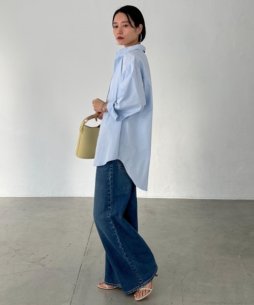 「DOUX ARCHIVES」 長袖シャツ 38 ホワイト×ブルー レディース_画像3