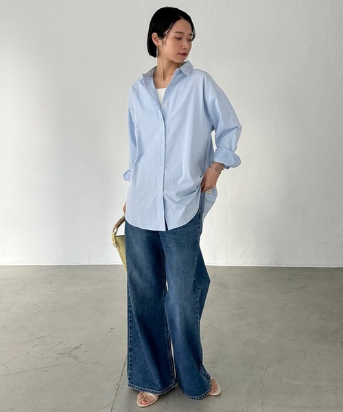 「DOUX ARCHIVES」 長袖シャツ 38 ホワイト×ブルー レディース_画像4