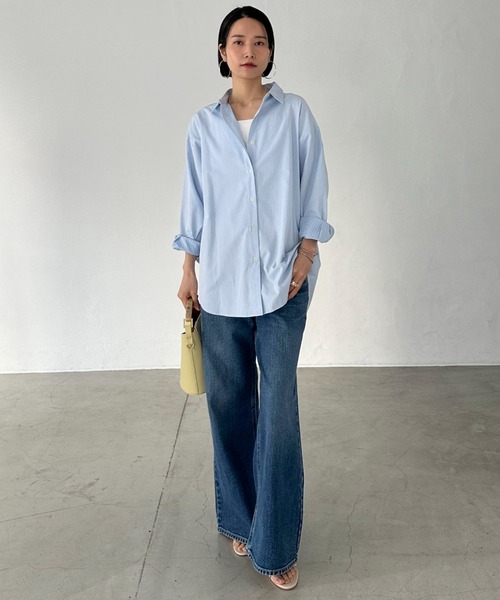 「DOUX ARCHIVES」 長袖シャツ 38 ホワイト×ブルー レディース_画像6