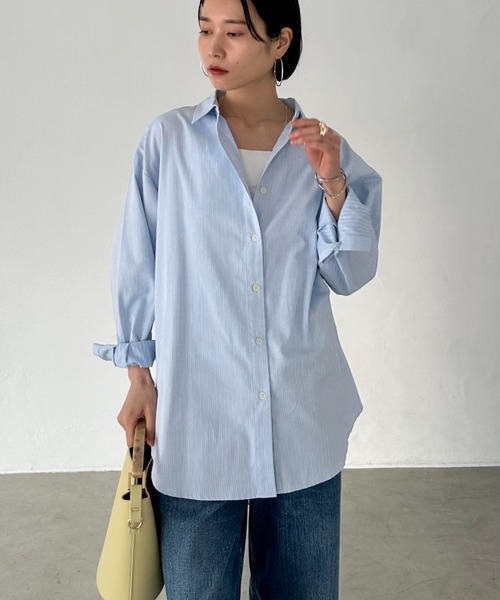 「DOUX ARCHIVES」 長袖シャツ 38 ホワイト×ブルー レディース_画像8