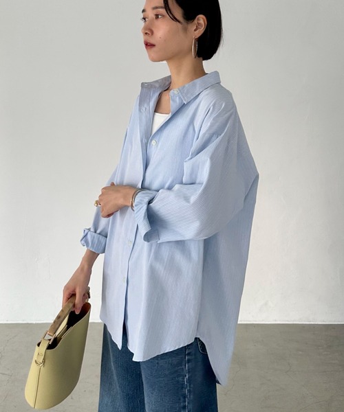 「DOUX ARCHIVES」 長袖シャツ 38 ホワイト×ブルー レディース_画像9