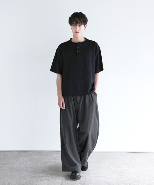 ヘンリーネック tシャツ ワッフルヘンリーネックドローコードTシャツ