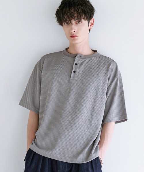 ヘンリーネック tシャツ ワッフルヘンリーネックドローコードTシャツ