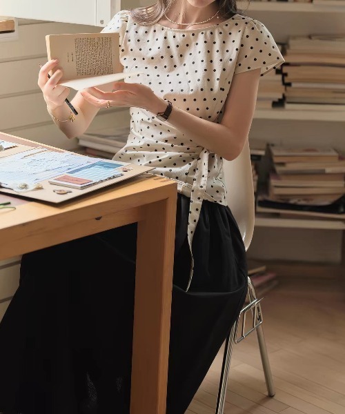 FAVORITO ブラウス シャツ 半袖 ドット柄ブラウス レディース