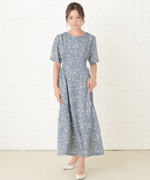 重ね着風 シフォンワンピース レトロ 半袖 ボリュームスリーブ Lace Ladies ワンピース 小花柄半袖レトロワンピース : ZOZOTOWN
