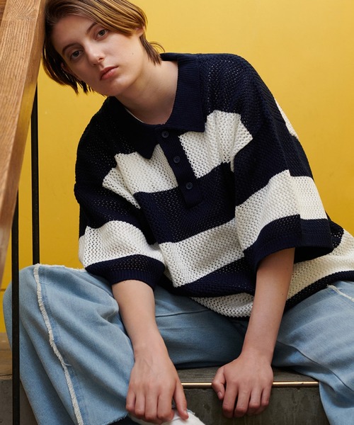ONCILY ポロシャツ BORDER MESH POLO SHIRT / ボーダーメッシュ