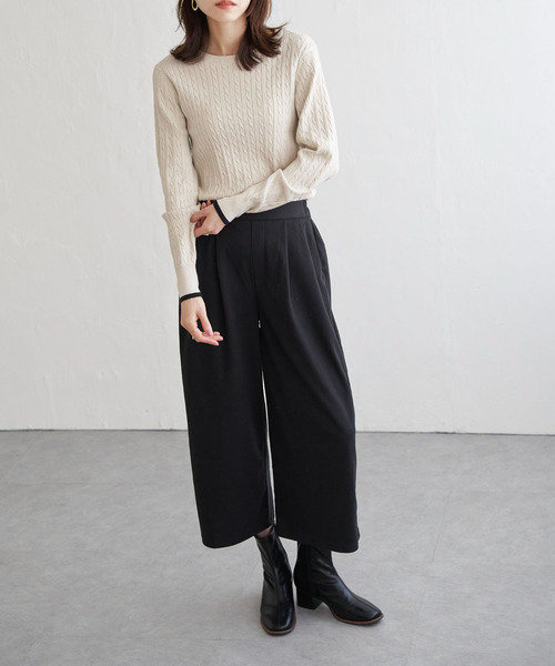 専用になりました。 ikka パンツ カットジャガードワイドクロップドパンツ