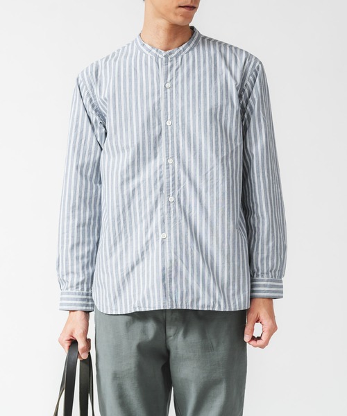quadro シャツ コットンタイプライターストライプスタンドオーバー